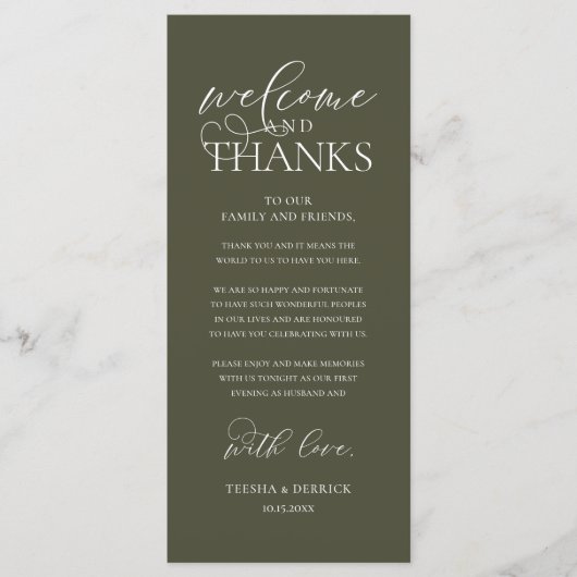 "Welcome and Thanks" Classy Reception Guest Card プログラム (正面)