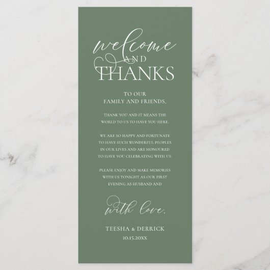 "Welcome and Thanks" Classy Reception Guest Card プログラム (正面)