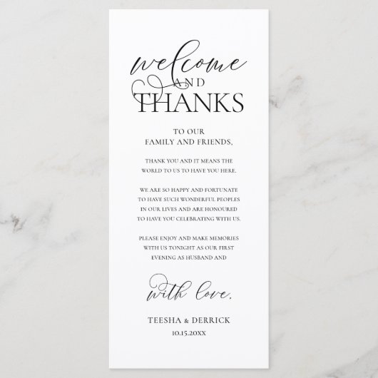 "Welcome and Thanks" Classy Reception Guest Card プログラム (正面)