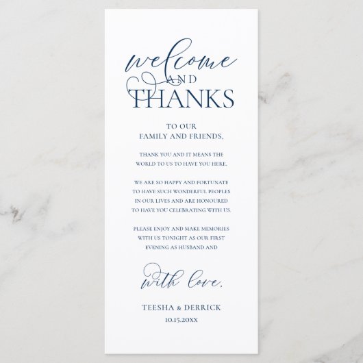 "Welcome and Thanks" Classy Reception Guest Card プログラム (正面)