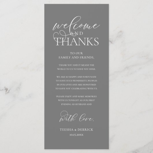 "Welcome and Thanks" Classy Reception Guest Card プログラム (正面)