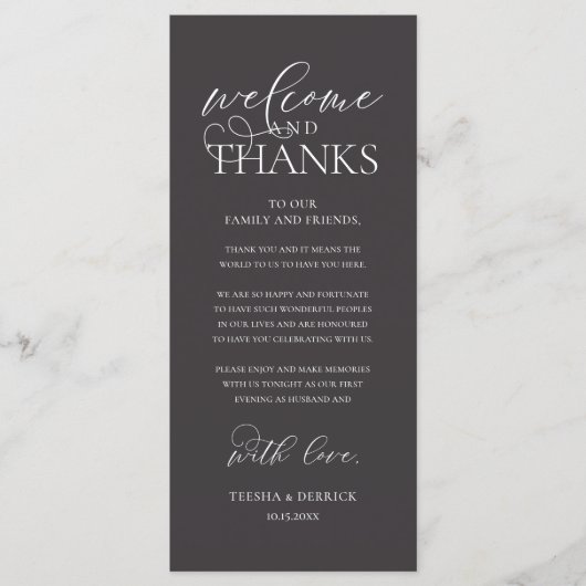 "Welcome and Thanks" Classy Reception Guest Card プログラム (正面)