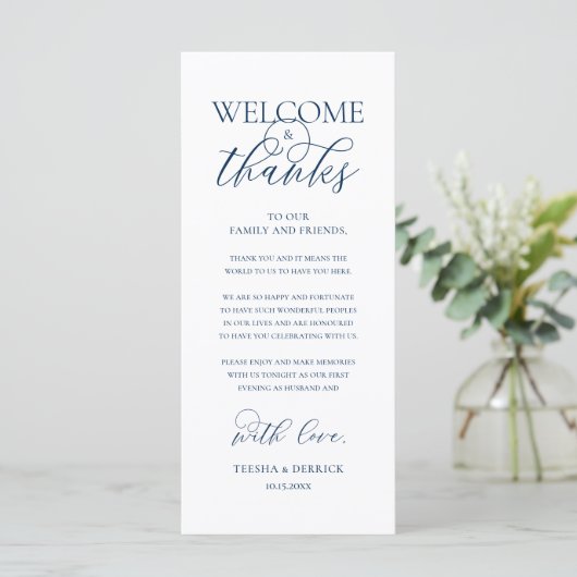 "Welcome and Thanks" Elegant Reception Guest Card プログラム (スタンド正面)
