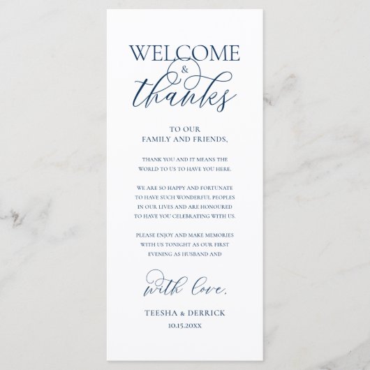 "Welcome and Thanks" Elegant Reception Guest Card プログラム (正面)