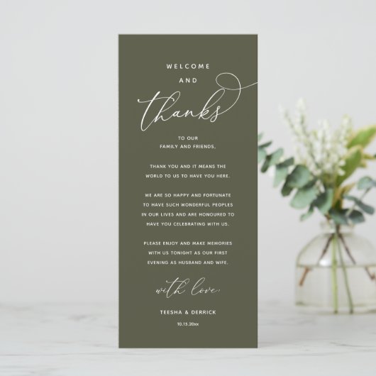 "Welcome and Thanks" Elegant Reception Guest Card プログラム (スタンド正面)