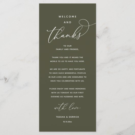 "Welcome and Thanks" Elegant Reception Guest Card プログラム (正面)