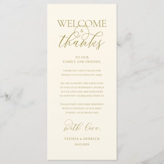 "Welcome and Thanks" Elegant Reception Guest Card プログラム (正面)
