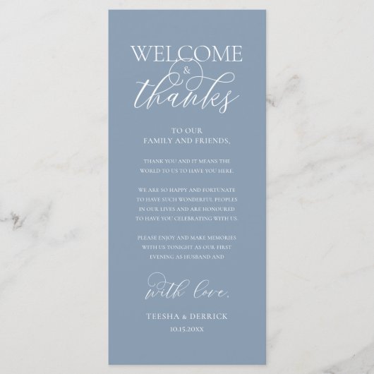 "Welcome and Thanks" Elegant Reception Guest Card プログラム (正面)