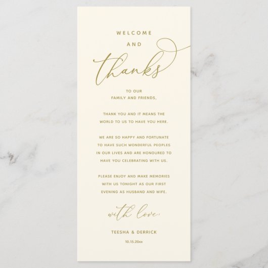"Welcome and Thanks" Elegant Reception Guest Card プログラム (正面)