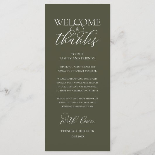 "Welcome and Thanks" Elegant Reception Guest Card プログラム (正面)