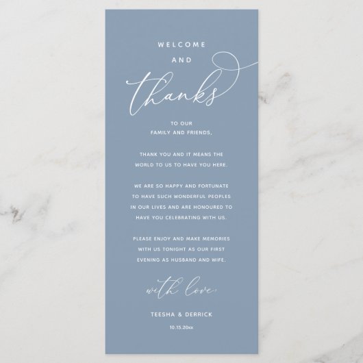 "Welcome and Thanks" Elegant Reception Guest Card プログラム (正面)