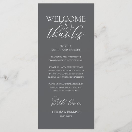 "Welcome and Thanks" Elegant Reception Guest Card プログラム (正面)