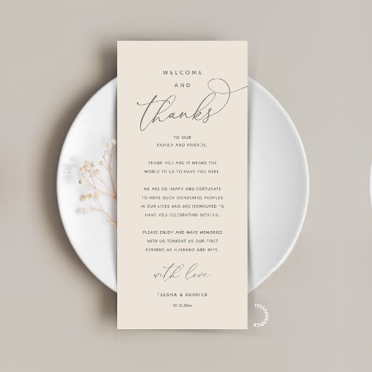 "Welcome and Thanks" Elegant Reception Guest Card プログラム