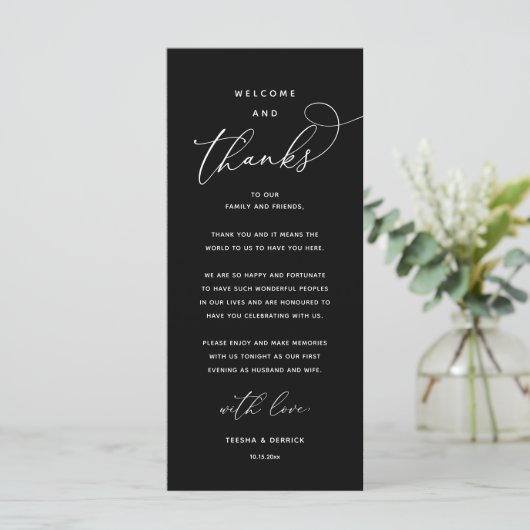 "Welcome and Thanks" Elegant Reception Guest Card プログラム (スタンド正面)