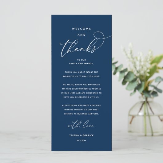 "Welcome and Thanks" Elegant Reception Guest Card プログラム (スタンド正面)