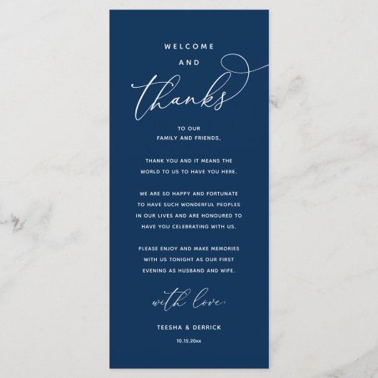 "Welcome and Thanks" Elegant Reception Guest Card プログラム (正面)