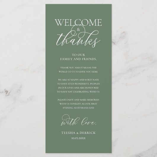 "Welcome and Thanks" Elegant Reception Guest Card プログラム (正面)