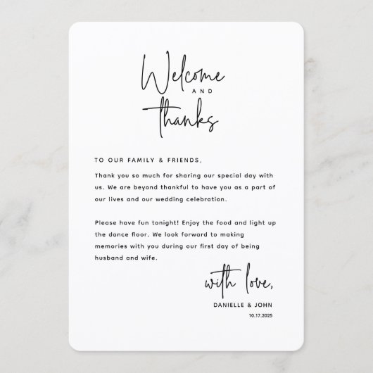 Welcome and Thanks, Place Setting Thank You Card プログラム (正面)