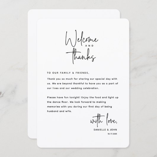 Welcome and Thanks, Place Setting Thank You Card プログラム (正面/裏面)