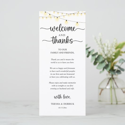 "Welcome and Thanks" Rustic Reception Guest Card プログラム (スタンド正面)