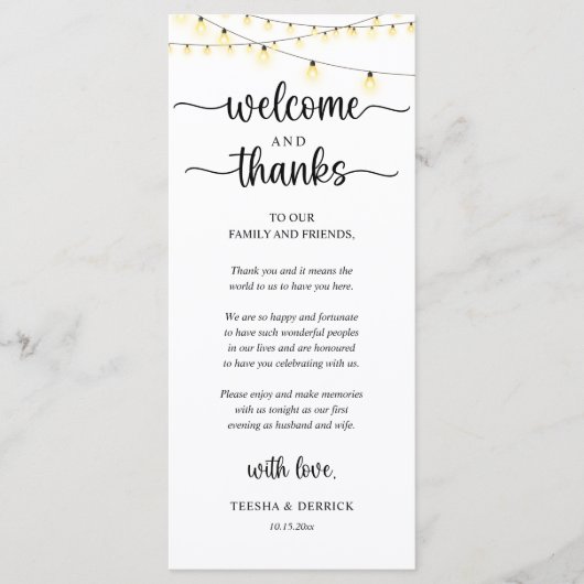 "Welcome and Thanks" Rustic Reception Guest Card プログラム (正面)