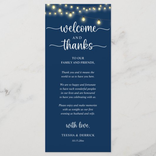 "Welcome and Thanks" Rustic Reception Guest Card プログラム (正面)