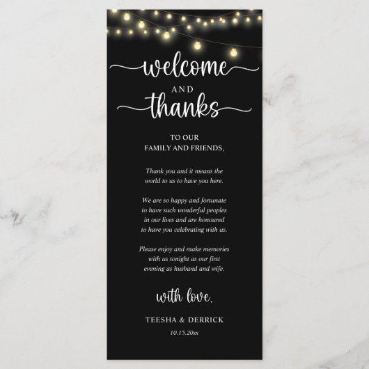 "Welcome and Thanks" Rustic Reception Guest Card プログラム (正面)