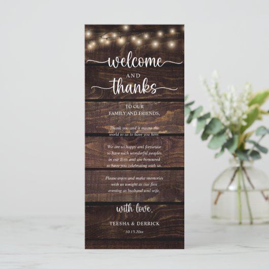 "Welcome and Thanks" Rustic Reception Guest Card プログラム (スタンド正面)