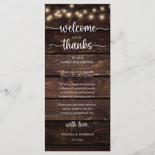 "Welcome and Thanks" Rustic Reception Guest Card プログラム (正面)