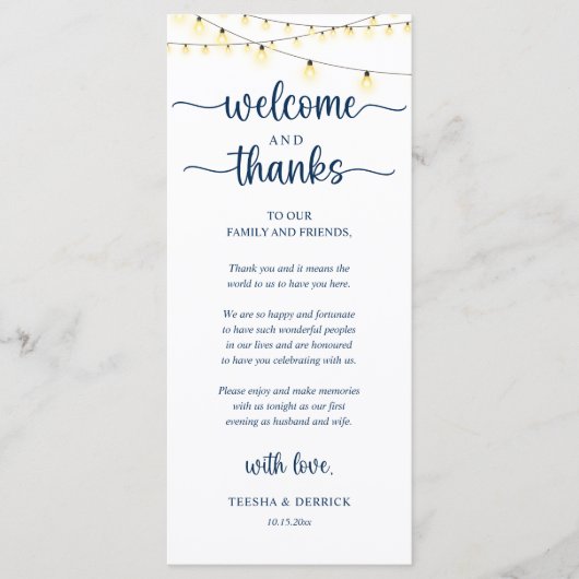 "Welcome and Thanks" Rustic Reception Guest Card プログラム (正面)