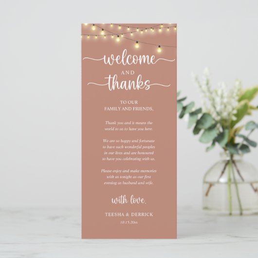"Welcome and Thanks" Rustic Reception Guest Card プログラム (スタンド正面)
