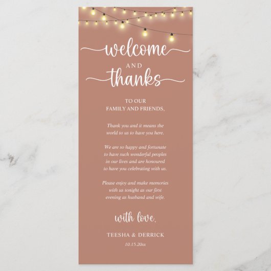 "Welcome and Thanks" Rustic Reception Guest Card プログラム (正面)