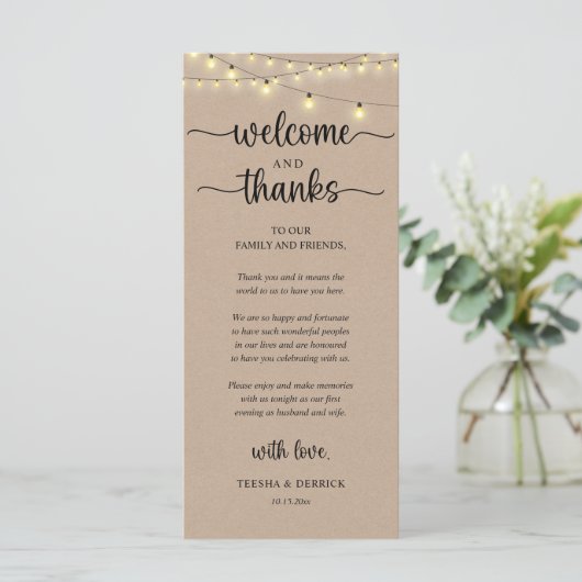 "Welcome and Thanks" Rustic Reception Guest Card プログラム (スタンド正面)