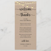 "Welcome and Thanks" Rustic Reception Guest Card プログラム (正面)