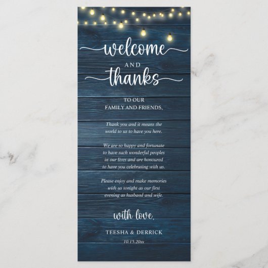 "Welcome and Thanks" Rustic Reception Guest Card プログラム (正面)