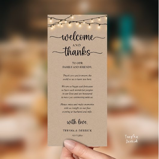 "Welcome and Thanks" Rustic Reception Guest Card プログラム