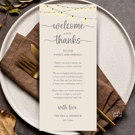 "Welcome and Thanks" Rustic Reception Guest Card プログラム