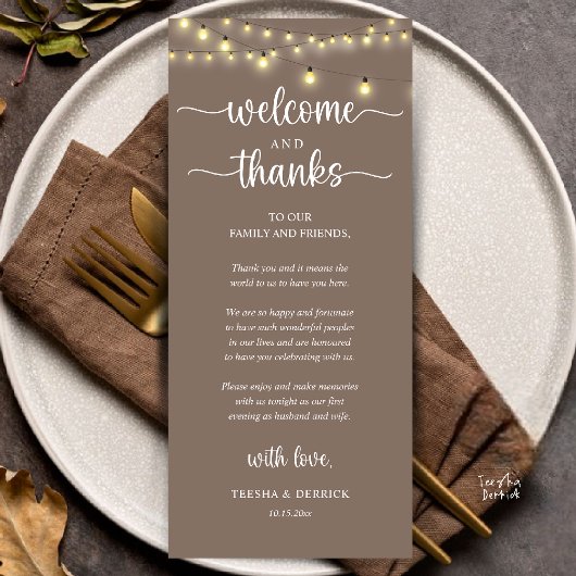 "Welcome and Thanks" Rustic Reception Guest Card プログラム