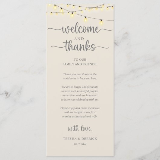 "Welcome and Thanks" Rustic Reception Guest Card プログラム (正面)