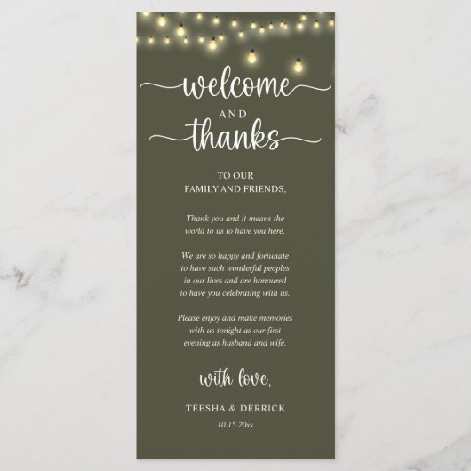 "Welcome and Thanks" Rustic Reception Guest Card プログラム (正面)