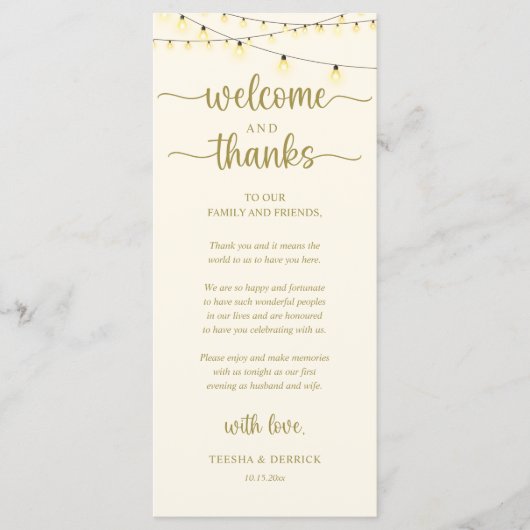 "Welcome and Thanks" Rustic Reception Guest Card プログラム (正面)