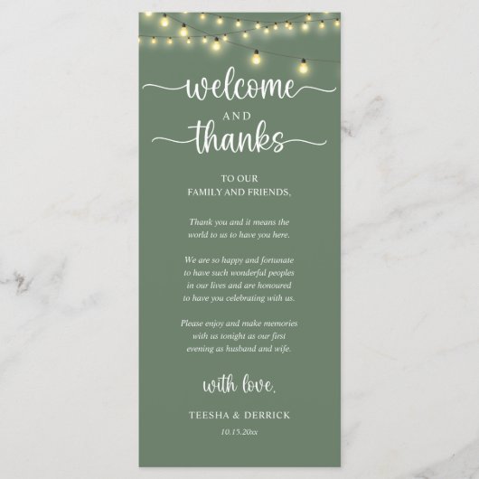 "Welcome and Thanks" Rustic Reception Guest Card プログラム (正面)