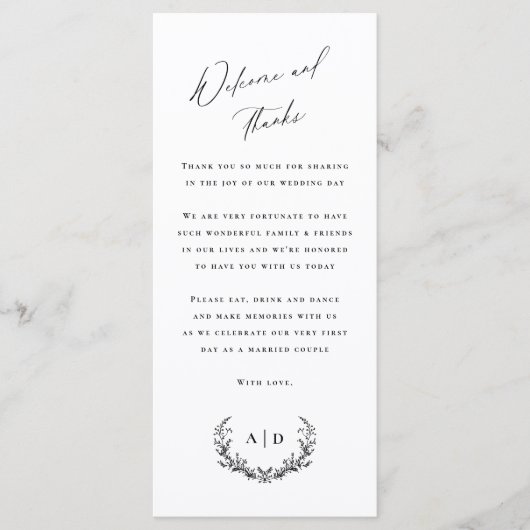 Welcome and Thanks Wedding Day Guest Message Card メニュー (正面)
