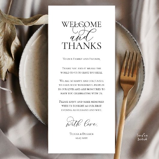 Welcome and Thanks Wedding Dinner Thank You Card プログラム
