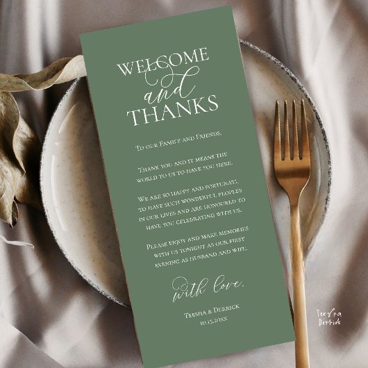 Welcome and Thanks Wedding Dinner Thank You Card プログラム