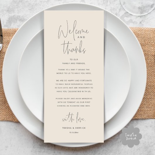 Welcome and Thanks, Wedding Dinner Thank You Card プログラム