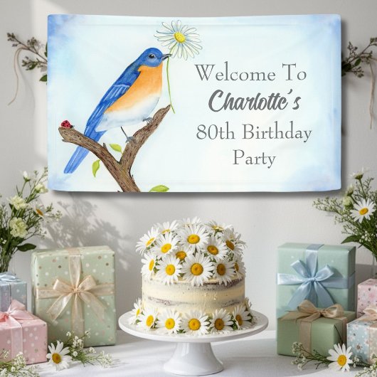 Welcome Any Age Happy April Birthday with Bluebird 横断幕