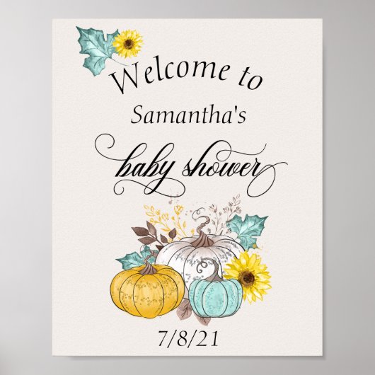 Welcome Autumn Pumpkin Thanksgiving  Baby Shower ポスター (正面)