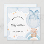 Welcome Baby Boy Balloon Teddy Bear Card (正面/裏面)