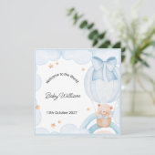 Welcome Baby Boy Balloon Teddy Bear Card (スタンド正面)